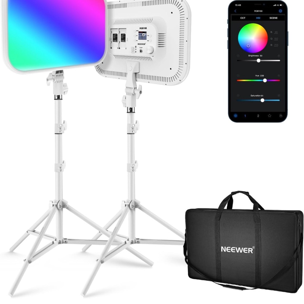 NEEWER 18.3" RGB LED Video Light Panel with App Control Stand Kit 2 Packs